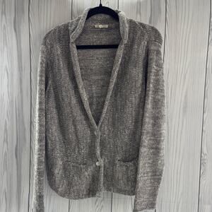 Eileen Fisher Knit Cardigan Size Large Gray With Shell Buttons Pockets V Neck